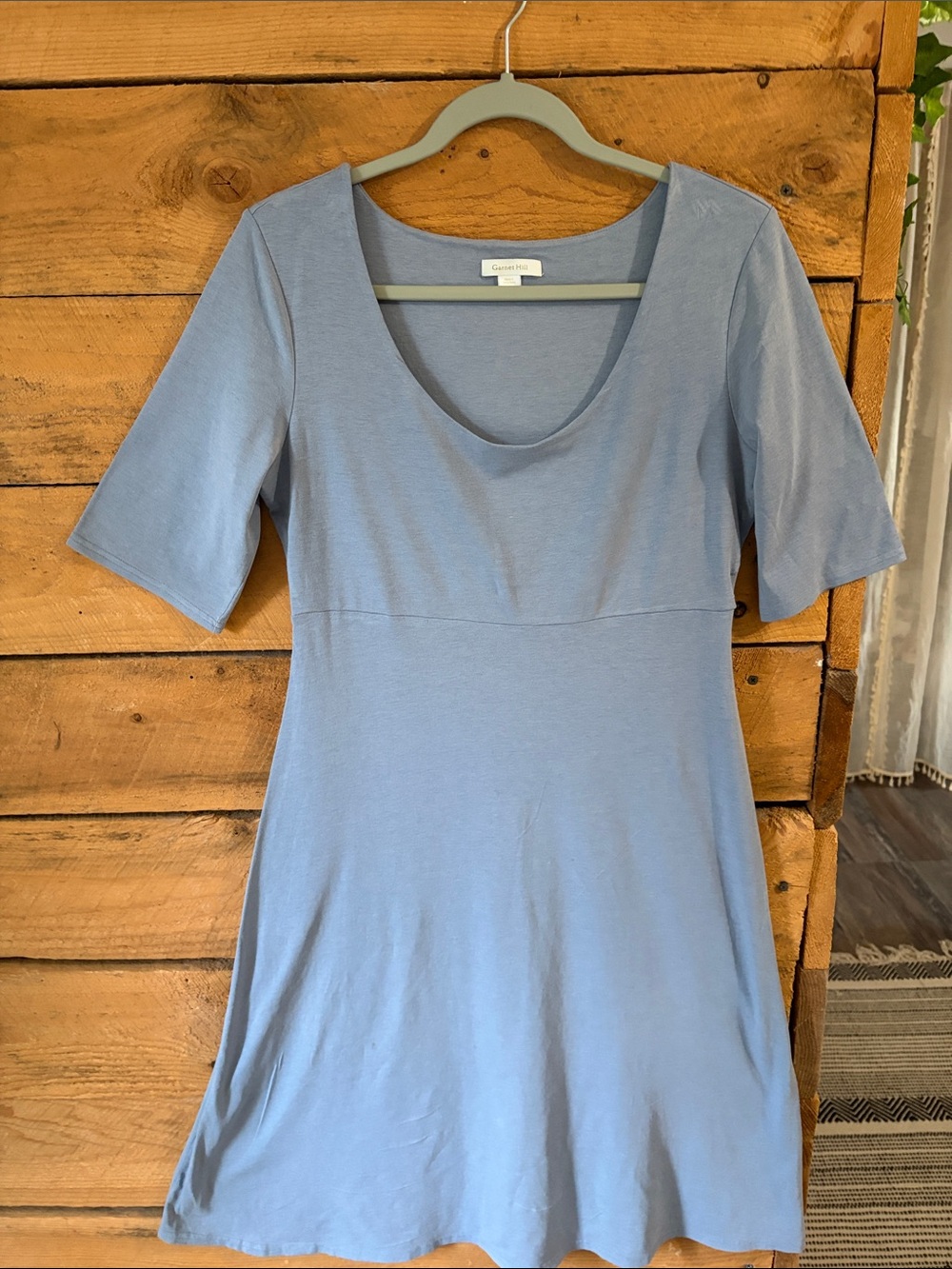 Garnet Hill Light Blue Scoop-Neck Midi Dress